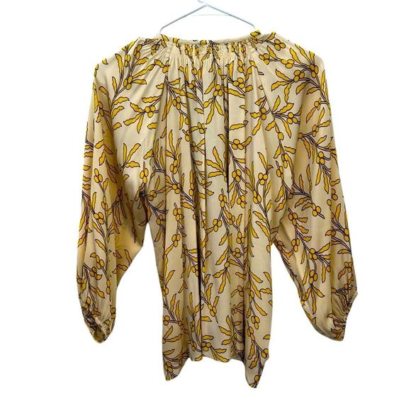 Tucker silk Floral Yellow and Cream Women's Top M/L - Picture 3 of 8